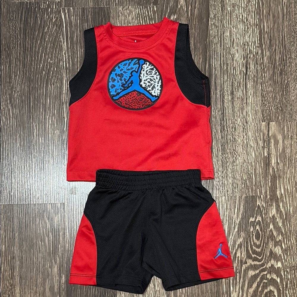 18 month Jordan Red and Black Basketball Tank and Shorts Set